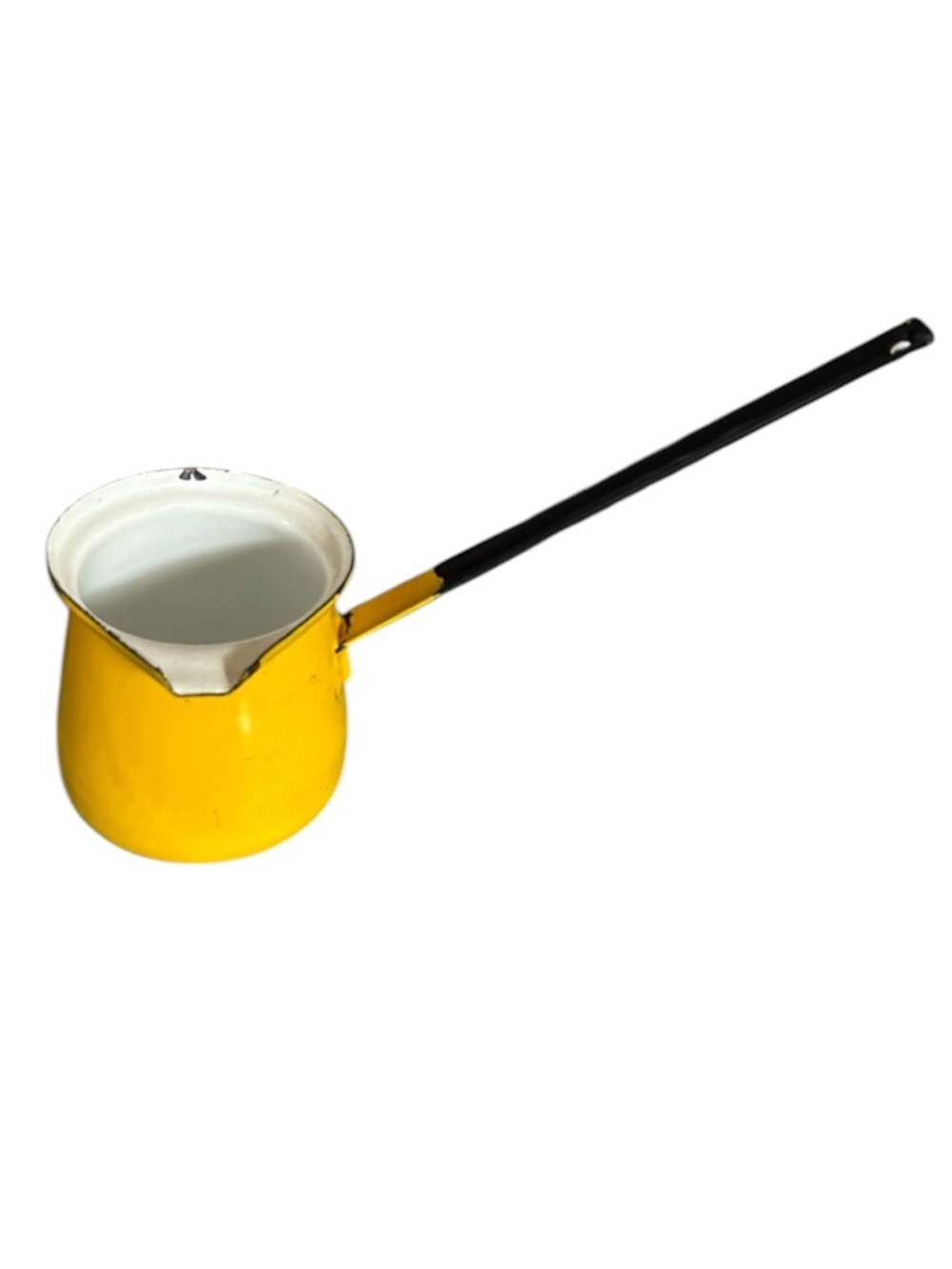 Vintage Yellow Enamelware Turkish Long Handle Mini Coffee Pot